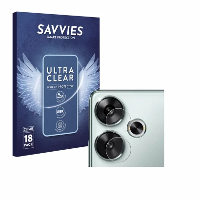 Parte frontal de un envase de producto con el logotipo de la marca Savvies. Al lado se muestra el dispositivo Xiaomi Poco F6 (