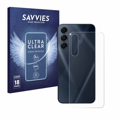 Parte frontal de un envase de producto con el logotipo de la marca Savvies. Al lado se muestra el dispositivo Samsung Galaxy A
