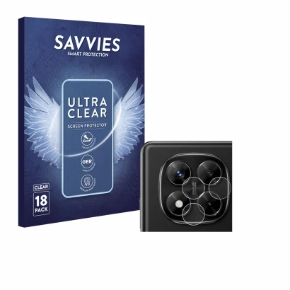 Parte frontal de un envase de producto con el logotipo de la marca Savvies. Al lado se muestra el dispositivo Xiaomi Redmi Not