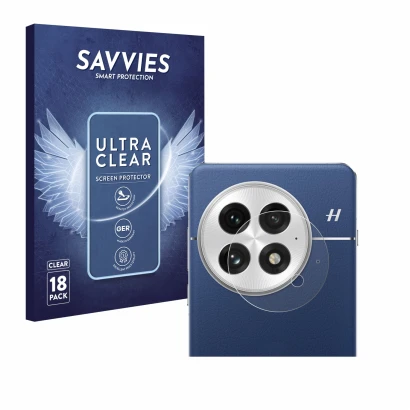 Parte frontal de un envase de producto con el logotipo de la marca Savvies. Al lado se muestra el dispositivo OnePlus 13 (SÓLO