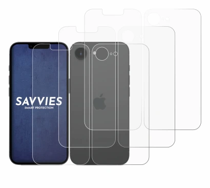 Imagen del dispositivo Apple iPhone 16e (Frontal+Trasero) con una amplia variedad de protectores de pantalla.