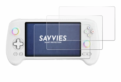 Imagen del dispositivo Anbernic RG557 con una amplia variedad de protectores de pantalla.