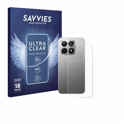 Parte frontal de un envase de producto con el logotipo de la marca Savvies. Al lado se muestra el dispositivo Xiaomi 15T (Tras