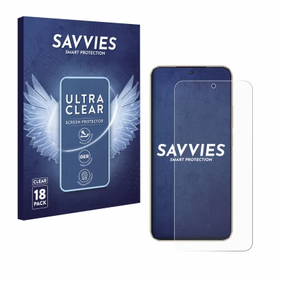 Parte frontal de un envase de producto con el logotipo de la marca Savvies. Al lado se muestra el dispositivo Honor Magic 8 Li