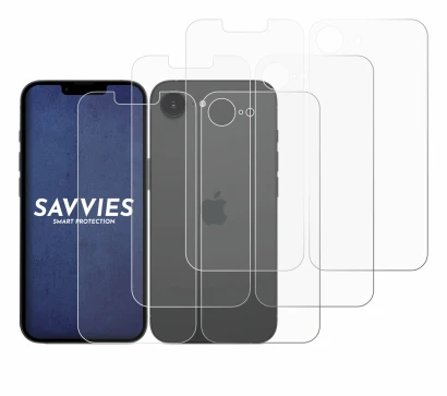 Imagen del dispositivo Apple iPhone 17e (Frontal+Trasero) con una amplia variedad de protectores de pantalla.