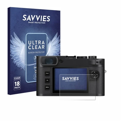 Parte frontal de un envase de producto con el logotipo de la marca Savvies. Al lado se muestra el dispositivo Leica M EV1 con 