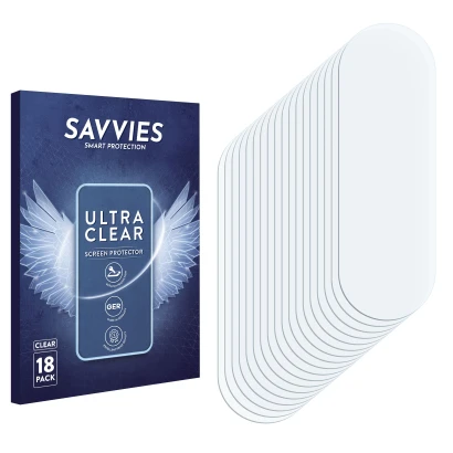 Parte frontal de un envase de producto con el logotipo de la marca Savvies. Al lado está el protector de pantalla correspondie