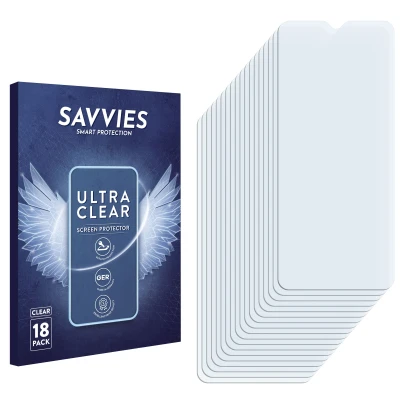 Parte frontal de un envase de producto con el logotipo de la marca Savvies. Al lado está el protector de pantalla correspondie