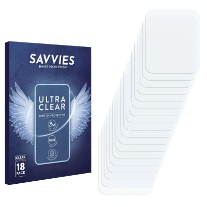 Parte frontal de un envase de producto con el logotipo de la marca Savvies. Al lado está el protector de pantalla correspondie