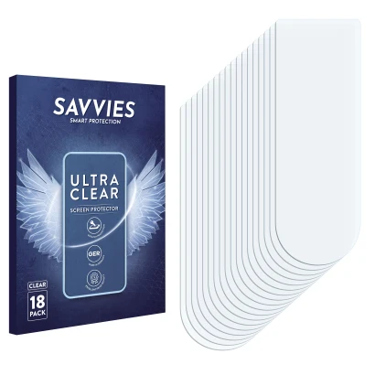 Parte frontal de un envase de producto con el logotipo de la marca Savvies. Al lado está el protector de pantalla correspondie