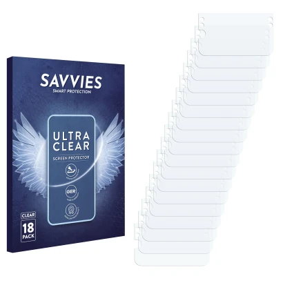 Parte frontal de un envase de producto con el logotipo de la marca Savvies. Al lado está el protector de pantalla correspondie