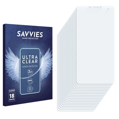 Parte frontal de un envase de producto con el logotipo de la marca Savvies. Al lado está el protector de pantalla correspondie