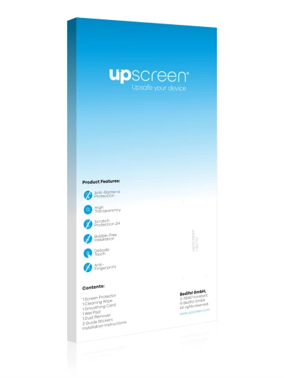 Parte trasera de un envase de producto con el logotipo de la marca upscreen