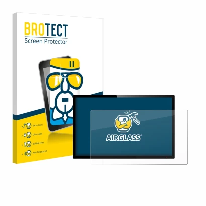 Parte frontal de un envase de producto con el logotipo de la marca BROTECT. Al lado se muestra el dispositivo con su protector