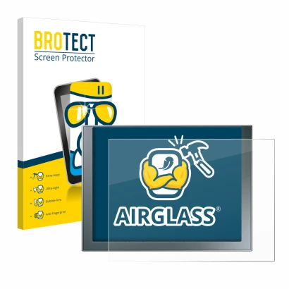 Parte frontal de un envase de producto con el logotipo de la marca BROTECT. Al lado se muestra el dispositivo Siemens Simatic