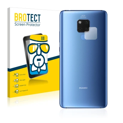 Parte frontal de un envase de producto con el logotipo de la marca BROTECT. Al lado se muestra el dispositivo Huawei Mate 20 X