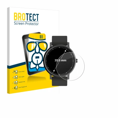 Parte frontal de un envase de producto con el logotipo de la marca BROTECT. Al lado se muestra el dispositivo Circular Display