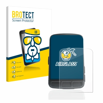 Parte frontal de un envase de producto con el logotipo de la marca BROTECT. Al lado se muestra el dispositivo Wahoo Elemnt Roa