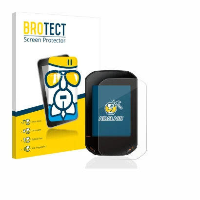 Parte frontal de un envase de producto con el logotipo de la marca BROTECT. Al lado se muestra el dispositivo Bryton Rider 420