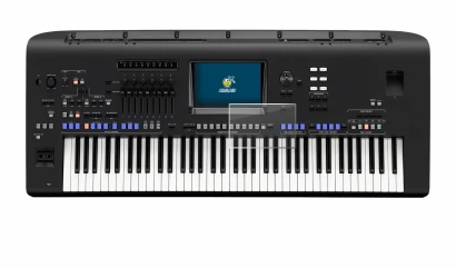 Imagen del dispositivo Yamaha Genos con una amplia variedad de protectores de pantalla.