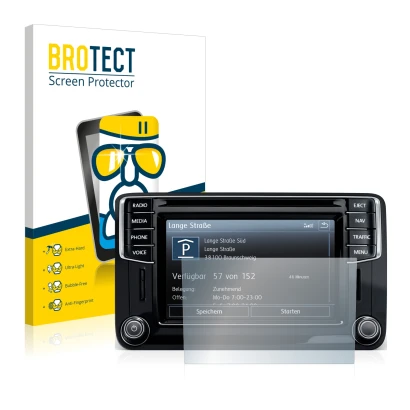 Parte frontal de un envase de producto con el logotipo de la marca BROTECT. Al lado se muestra el dispositivo Volkswagen Amaro