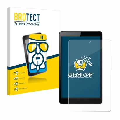 Parte frontal de un envase de producto con el logotipo de la marca BROTECT. Al lado se muestra el dispositivo Huawei MediaPad