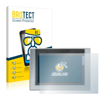 Parte frontal de un envase de producto con el logotipo de la marca BROTECT. Al lado se muestra el dispositivo Siemens Simatic 