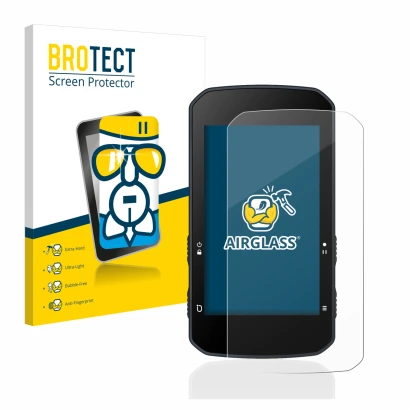 Parte frontal de un envase de producto con el logotipo de la marca BROTECT. Al lado se muestra el dispositivo Bryton Rider 750