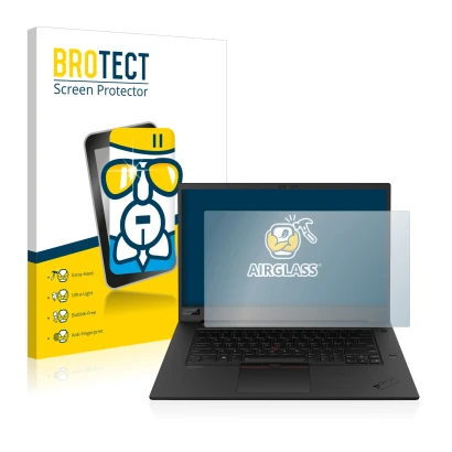 Parte frontal de un envase de producto con el logotipo de la marca BROTECT. Al lado se muestra el dispositivo Lenovo ThinkPad