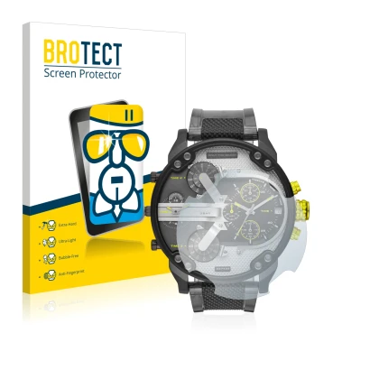 Parte frontal de un envase de producto con el logotipo de la marca BROTECT. Al lado se muestra el dispositivo Diesel DZ7422 Mr