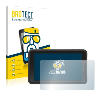 Parte frontal de un envase de producto con el logotipo de la marca BROTECT. Al lado se muestra el dispositivo Desview R5 5.5" 