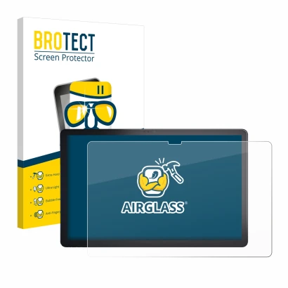 Parte frontal de un envase de producto con el logotipo de la marca BROTECT. Al lado se muestra el dispositivo Lenovo Tab P11 P