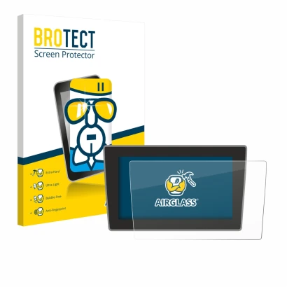 Parte frontal de un envase de producto con el logotipo de la marca BROTECT. Al lado se muestra el dispositivo Volkswagen Arteo