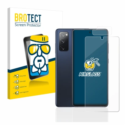 Parte frontal de un envase de producto con el logotipo de la marca BROTECT. Al lado se muestra el dispositivo Samsung Galaxy S