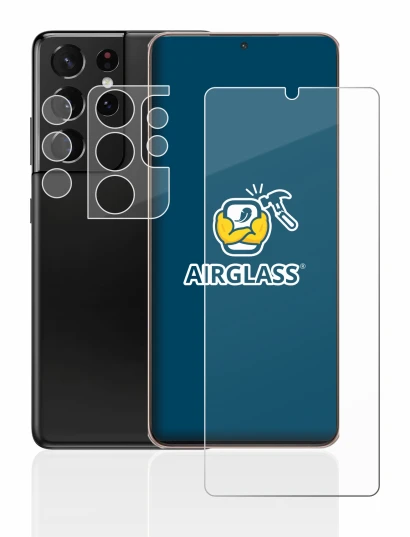 Imagen del dispositivo Samsung Galaxy S21 Ultra 5G (Frontal+Cámara) con una amplia variedad de protectores de pantalla.