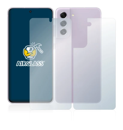 Imagen del dispositivo Samsung Galaxy S21 FE 5G (Frontal+Trasero) con una amplia variedad de protectores de pantalla.