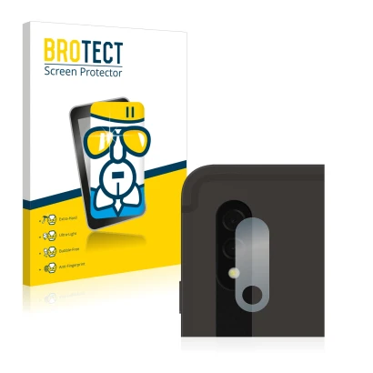 Parte frontal de un envase de producto con el logotipo de la marca BROTECT. Al lado se muestra el dispositivo Samsung Galaxy T