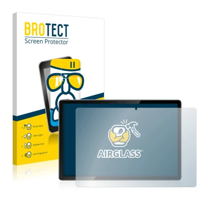 Parte frontal de un envase de producto con el logotipo de la marca BROTECT. Al lado se muestra el dispositivo Blackview Tab 12