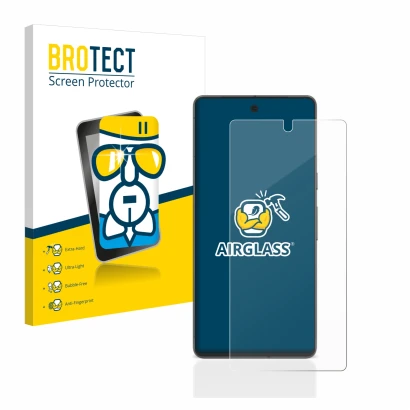 Parte frontal de un envase de producto con el logotipo de la marca BROTECT. Al lado se muestra el dispositivo Google Pixel 7 c