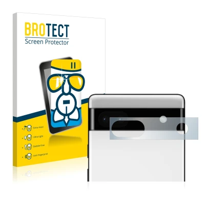 Parte frontal de un envase de producto con el logotipo de la marca BROTECT. Al lado se muestra el dispositivo Google Pixel 6a 