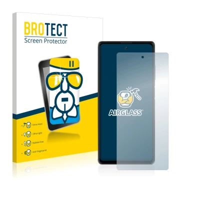 Parte frontal de un envase de producto con el logotipo de la marca BROTECT. Al lado se muestra el dispositivo Blackview A100 c