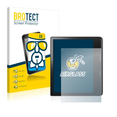 Parte frontal de un envase de producto con el logotipo de la marca BROTECT. Al lado se muestra el dispositivo Tolino Epos 3 co