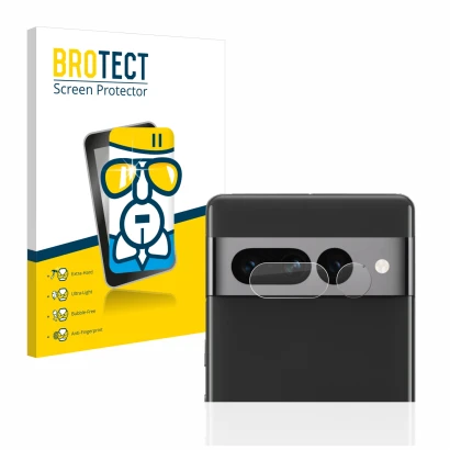 Parte frontal de un envase de producto con el logotipo de la marca BROTECT. Al lado se muestra el dispositivo Google Pixel 7 P