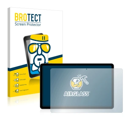 Parte frontal de un envase de producto con el logotipo de la marca BROTECT. Al lado se muestra el dispositivo Xiaomi Redmi Pad