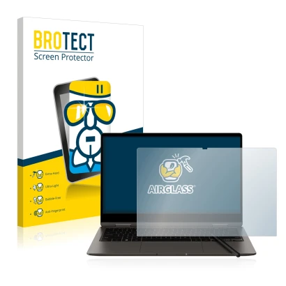 Parte frontal de un envase de producto con el logotipo de la marca BROTECT. Al lado se muestra el dispositivo Samsung Galaxy B