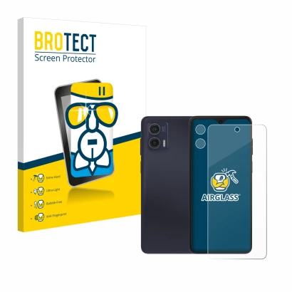 Parte frontal de un envase de producto con el logotipo de la marca BROTECT. Al lado se muestra el dispositivo Motorola Moto G7
