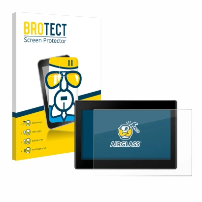 Parte frontal de un envase de producto con el logotipo de la marca BROTECT. Al lado se muestra el dispositivo Garmin Drive 53