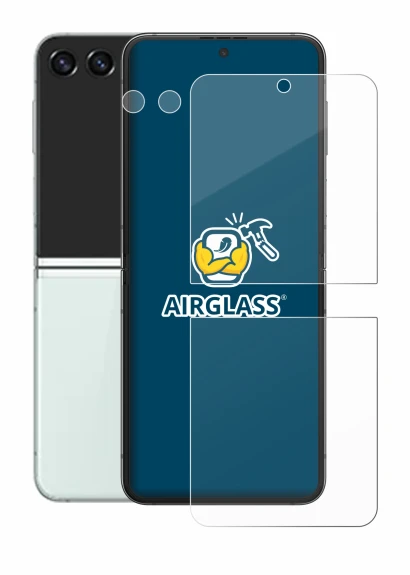 Imagen del dispositivo Samsung Galaxy Z Flip 5 (Frontal+Cámara) con una amplia variedad de protectores de pantalla.