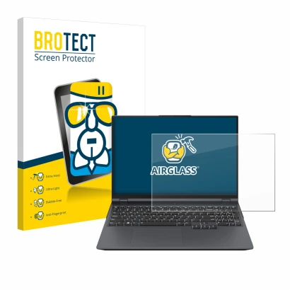 Parte frontal de un envase de producto con el logotipo de la marca BROTECT. Al lado se muestra el dispositivo Lenovo Legion Pr