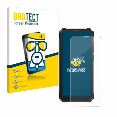 Parte frontal de un envase de producto con el logotipo de la marca BROTECT. Al lado se muestra el dispositivo Blackview BV6200